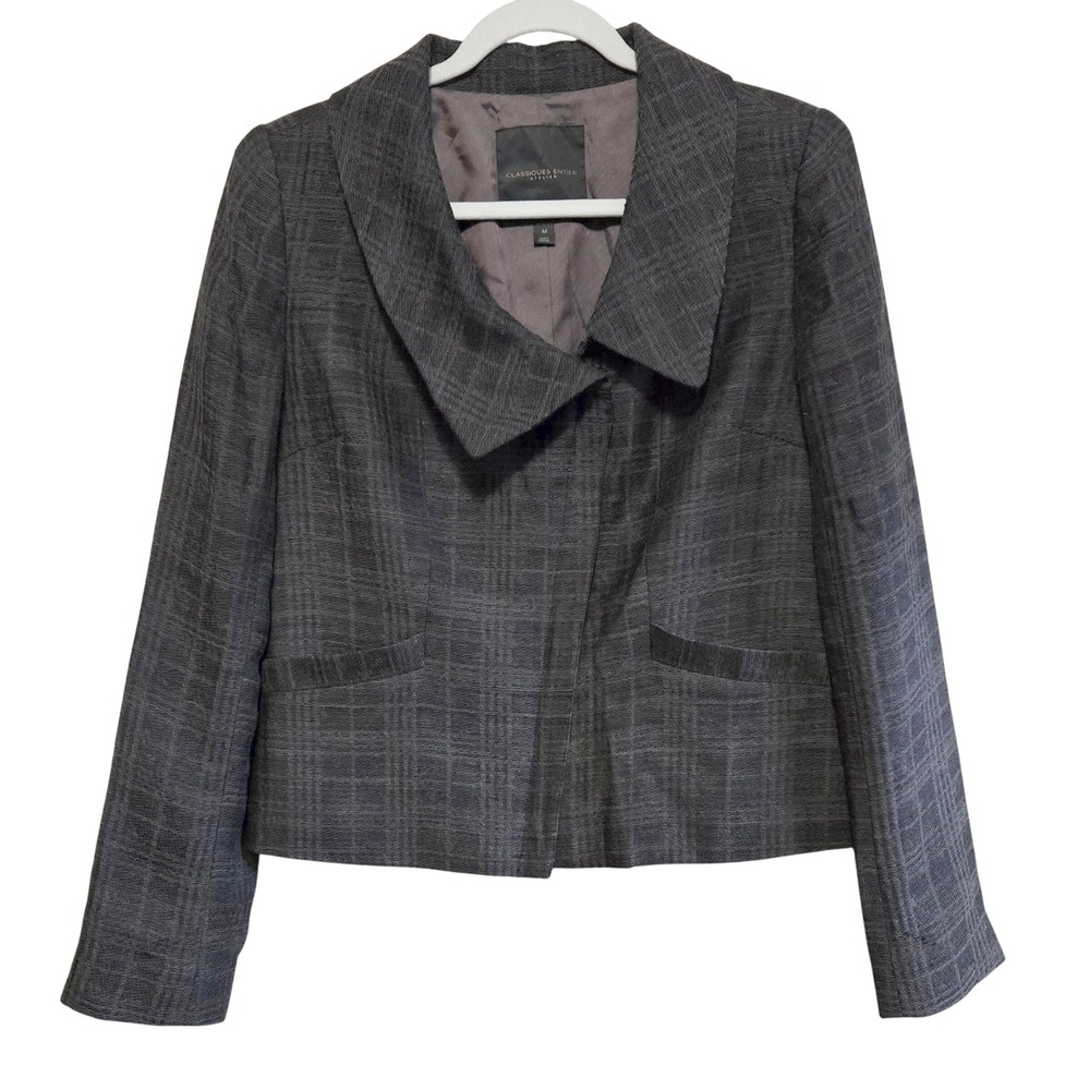 Classiques Entier Atelier Womens M Chic Charcoal Grey Plaid Asymmetrical Blazer